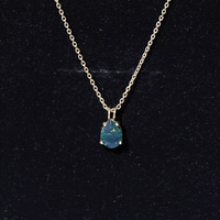 Natural Solitaire Black Opal Teardrop Necklace With Chain