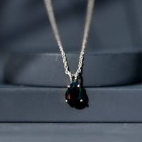 Natural Solitaire Black Opal Teardrop Necklace With Chain
