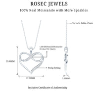 Certified Moissanite Heart and Infinity Necklace with Silver Chain