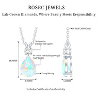 8X10MM Pear Shaped Rainbow Opal Teardrop Necklace with Moissanite