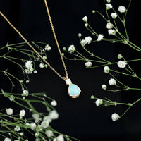 Real Ethiopian Opal Teardrop Necklace with Moissanite