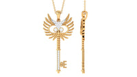 Certified Moissanite Gothic Inspired Key Pendant Necklace