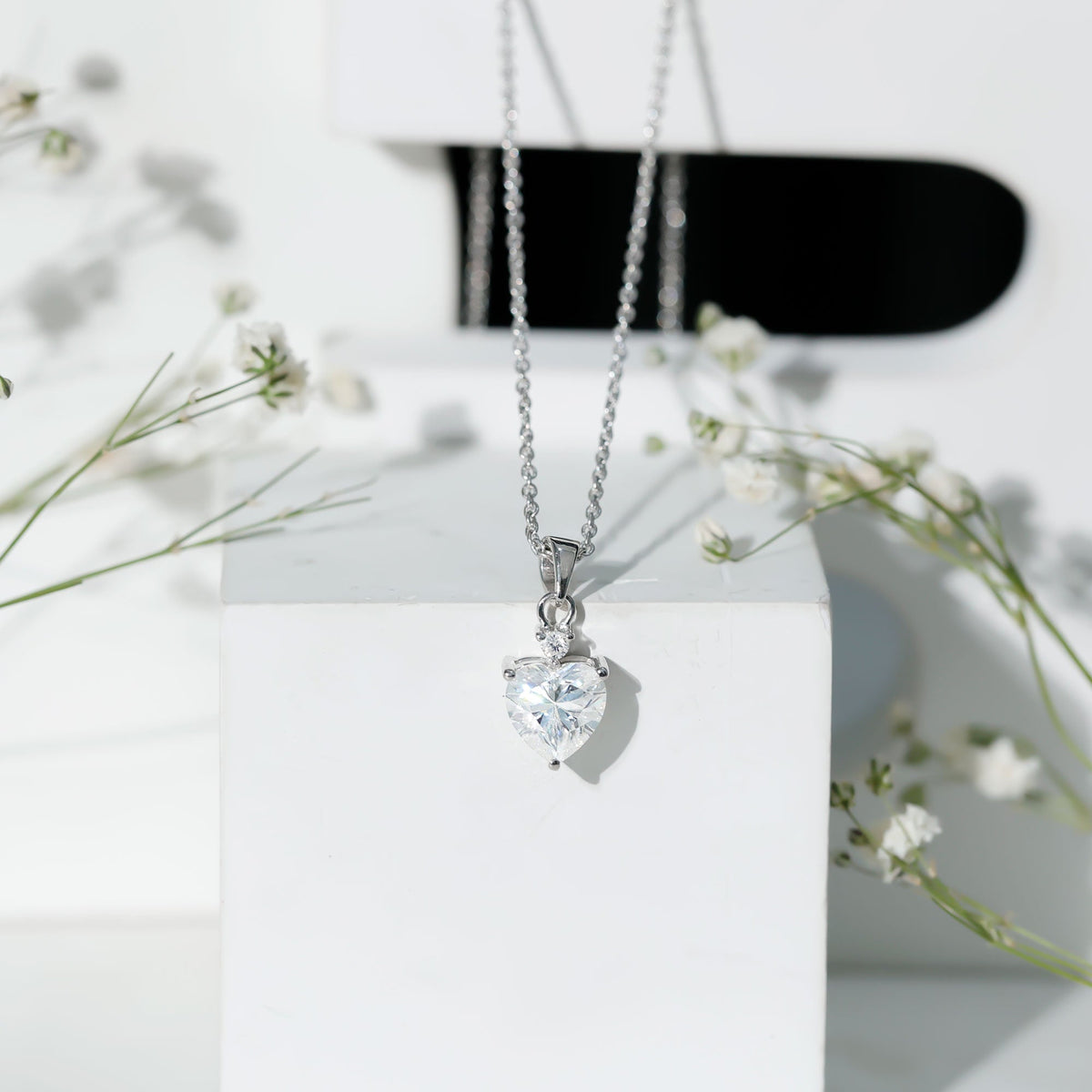 Sterling Silver 2 Carat Moissanite Heart Pendant Necklace