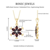 Real Garnet Flower Pendant Necklace in Yellow Gold Plated Silver