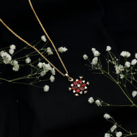 Real Garnet Flower Pendant Necklace in Yellow Gold Plated Silver