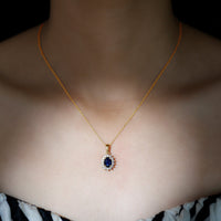 1.5 Carat Oval Shape Lab Grown Blue Sapphire Princess Diana Inspired Necklace