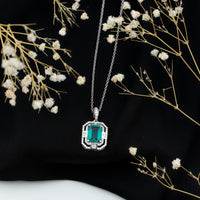 Octagon Cut Lab Created Emerald Vintage Necklace With Chain