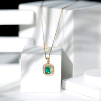 Octagon Cut Lab Created Emerald Vintage Necklace With Chain