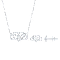 Round cut diamond infinity heart jewelry set featuring a necklace and earrings from Rosec Jewels, elegant and sparkling.