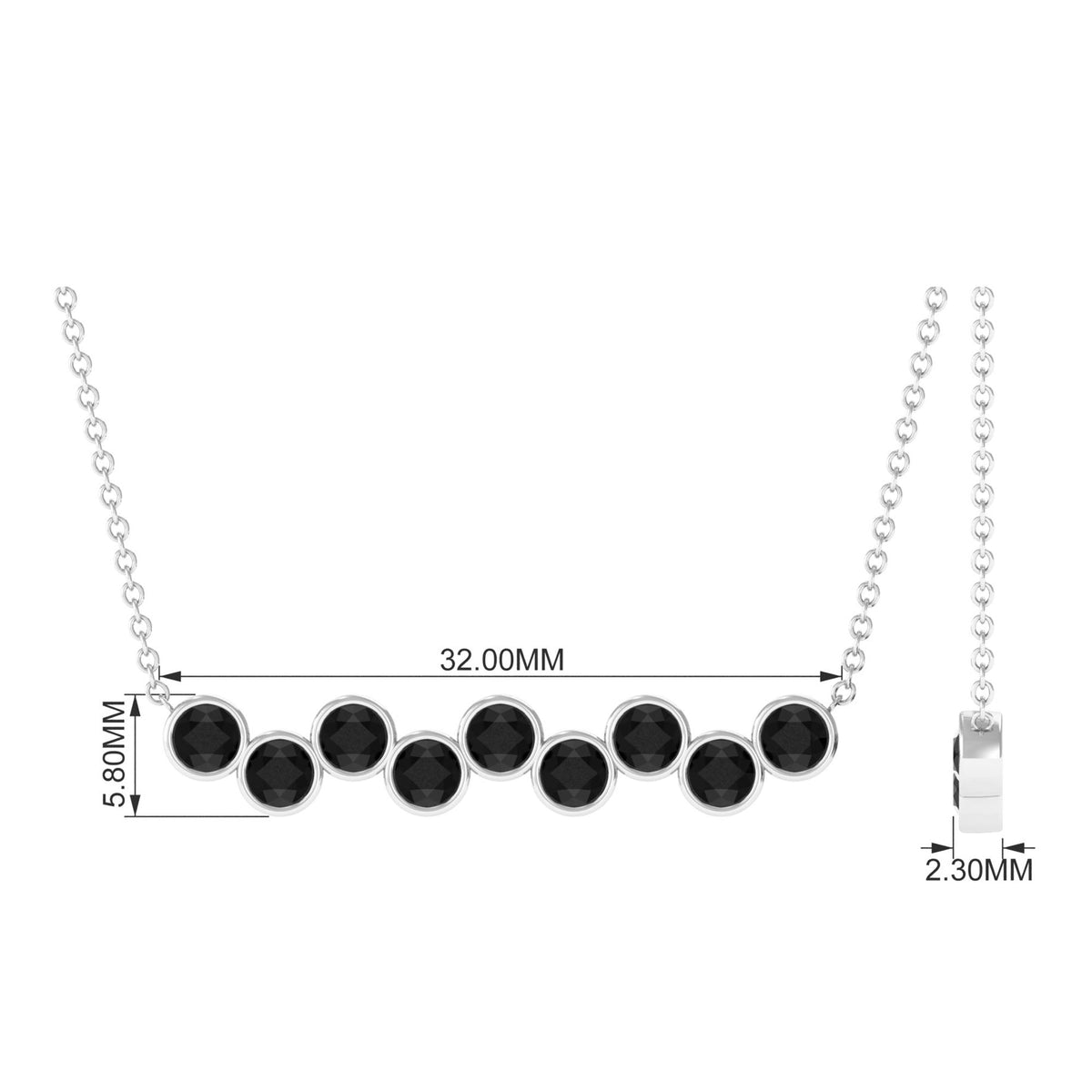 Black onyx bar pendant necklace with 9 stones in bezel setting by Rosec Jewels, showcasing elegant jewelry design.