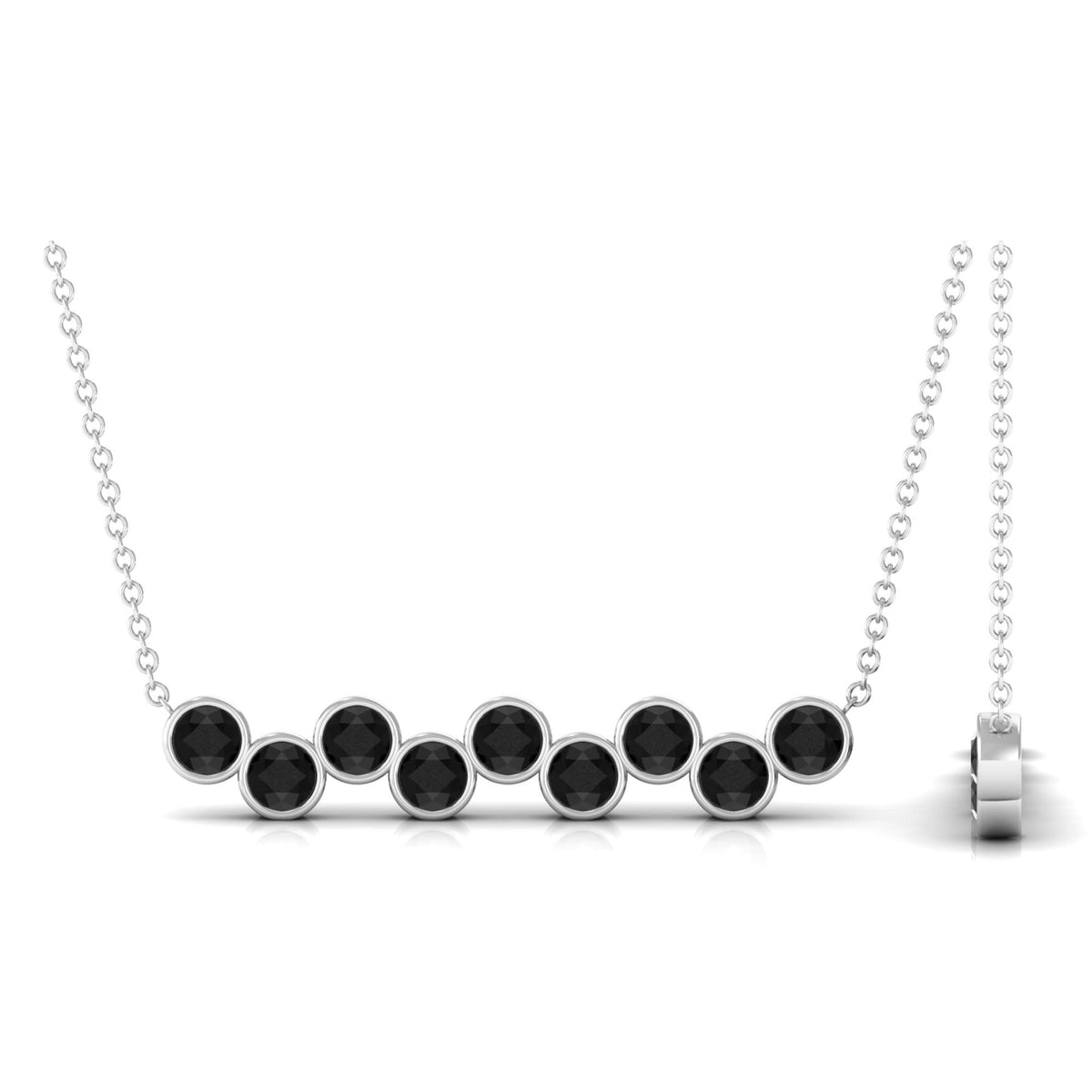 Black Onyx bar pendant necklace in bezel setting by Rosec Jewels, featuring a sleek, modern design with nine polished stones.