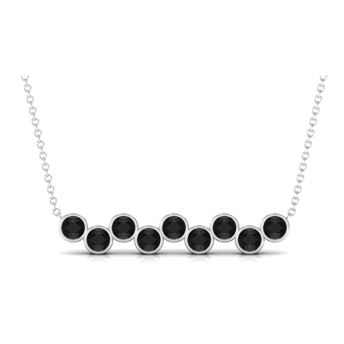 Black Onyx bar pendant necklace with nine stones in bezel setting by Rosec Jewels, showcasing a sleek and elegant jewelry piece.
