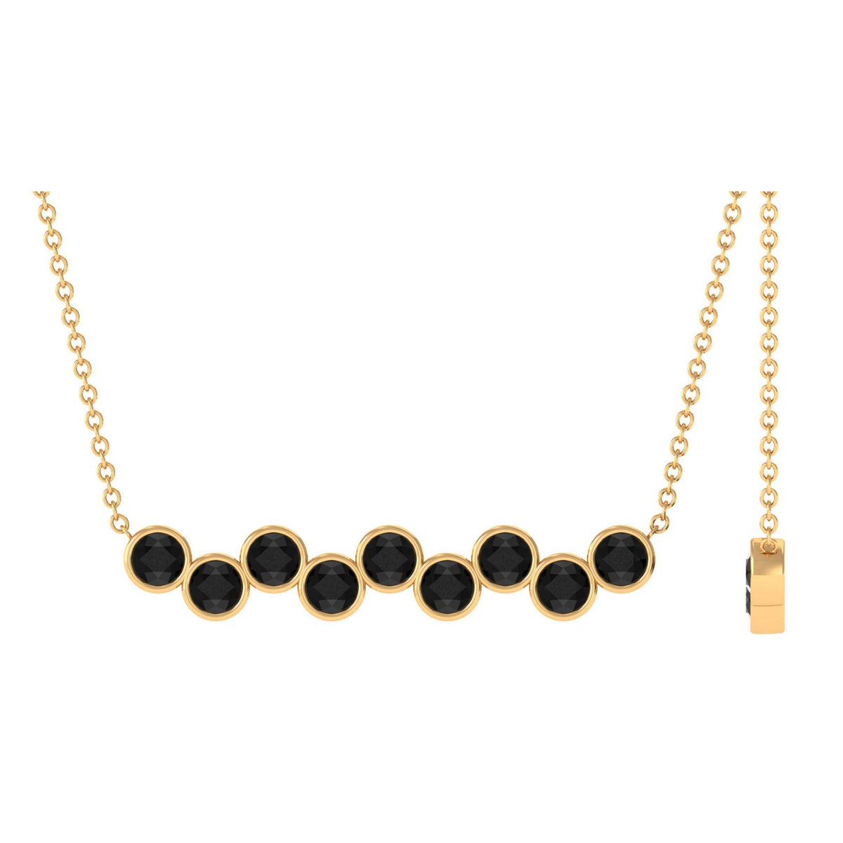 Black onyx bar pendant with 9 stones in bezel setting, elegant jewelry piece from Rosec Jewels