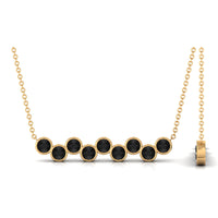 Black Onyx bar pendant necklace with nine stones in bezel setting by Rosec Jewels, showcasing elegant jewelry design.