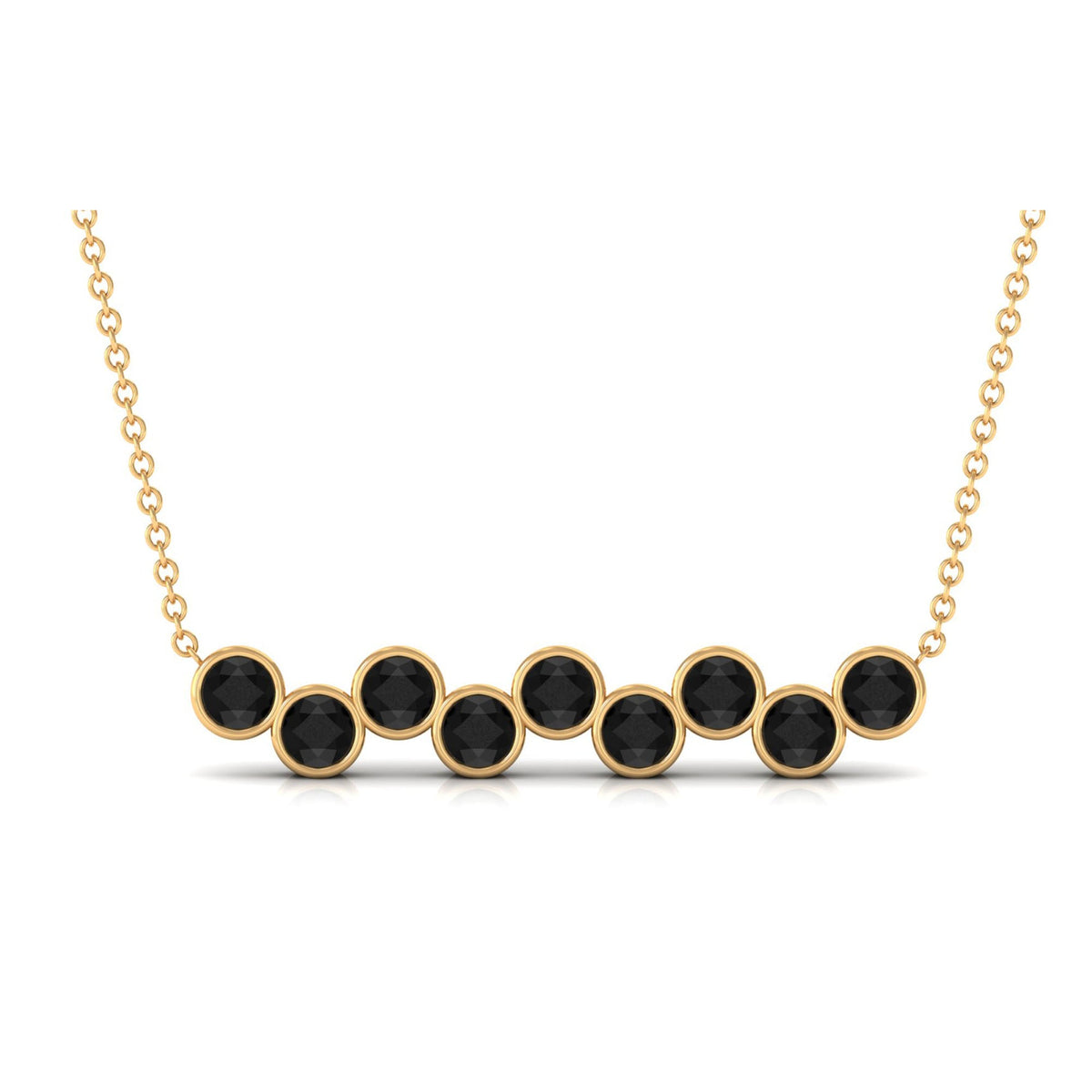 Black Onyx bar pendant necklace with nine stones in bezel setting by Rosec Jewels, showcasing elegant jewelry design.