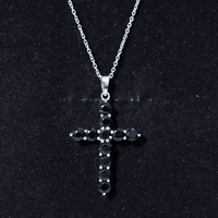 Black onyx cross pendant necklace for women by Rosec Jewels, featuring a polished natural black onyx stone and silver-tone chain.