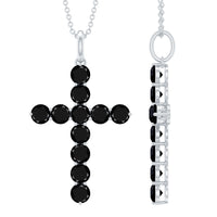 Natural black onyx cross pendant necklace for women, featuring a polished black stone on a delicate chain, by Rosec Jewels.