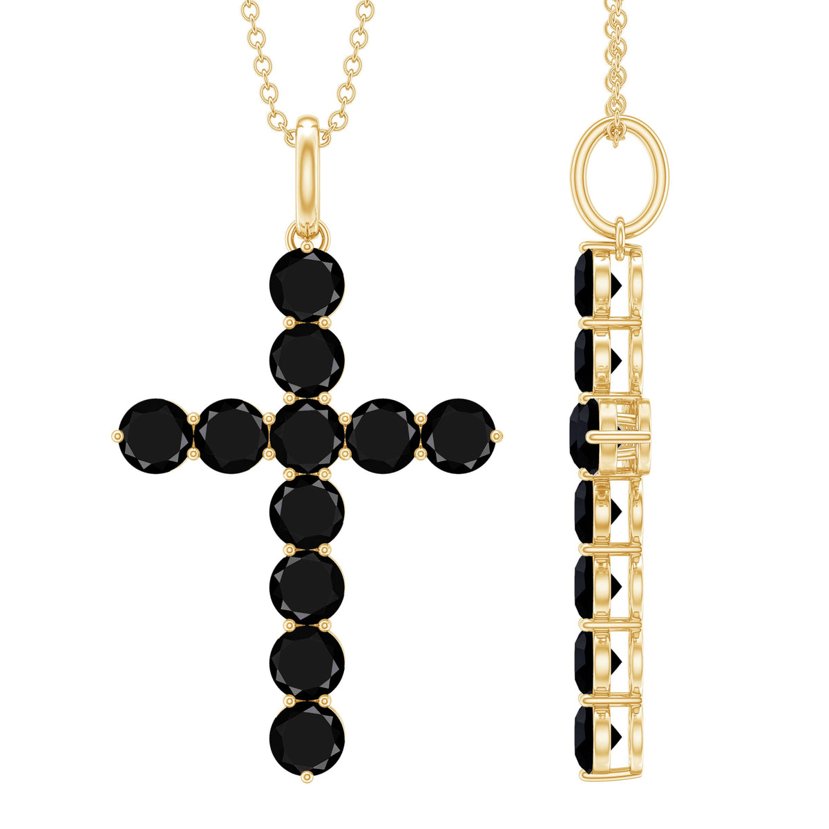 Natural black onyx cross pendant necklace for women, featuring a sleek design from Rosec Jewels.