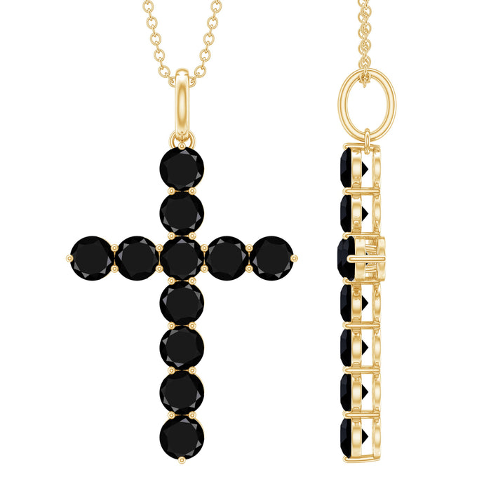Natural black onyx cross pendant necklace for women, featuring a sleek design from Rosec Jewels.