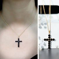 Natural black onyx cross pendant necklace for women by Rosec Jewels, featuring a sleek black onyx cross pendant on a silver chain.
