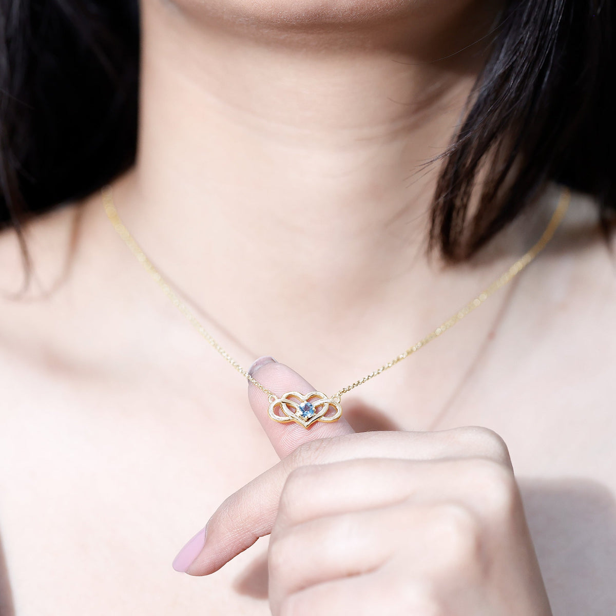 Certified Aquamarine Infinity and Heart Necklace