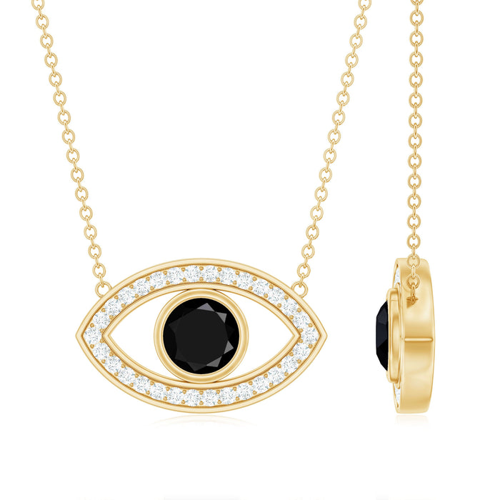 Gothic lab-created black diamond evil eye pendant necklace with diamond accents, from Rosec Jewels.