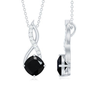 Cushion Cut Black Onyx Solitaire Infinity Necklace with Lab Diamond
