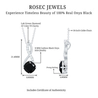 Cushion Cut Black Onyx Solitaire Infinity Necklace with Lab Diamond