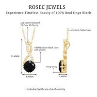 Cushion Cut Black Onyx Solitaire Infinity Necklace with Lab Diamond