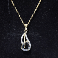 Pear Shaped Black Onyx and Diamond Leaf Pendant Necklace