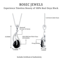 Pear Shaped Black Onyx and Diamond Leaf Pendant Necklace