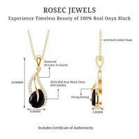 Pear Shaped Black Onyx and Diamond Leaf Pendant Necklace