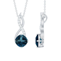 2.8 Carat Cushion Cut London Blue Topaz Infinity Pendant with Diamond