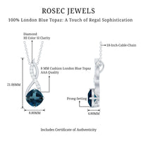 2.8 Carat Cushion Cut London Blue Topaz Infinity Pendant with Diamond