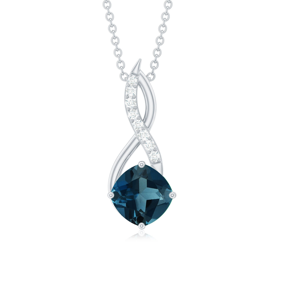 2.8 Carat Cushion Cut London Blue Topaz Infinity Pendant with Diamond