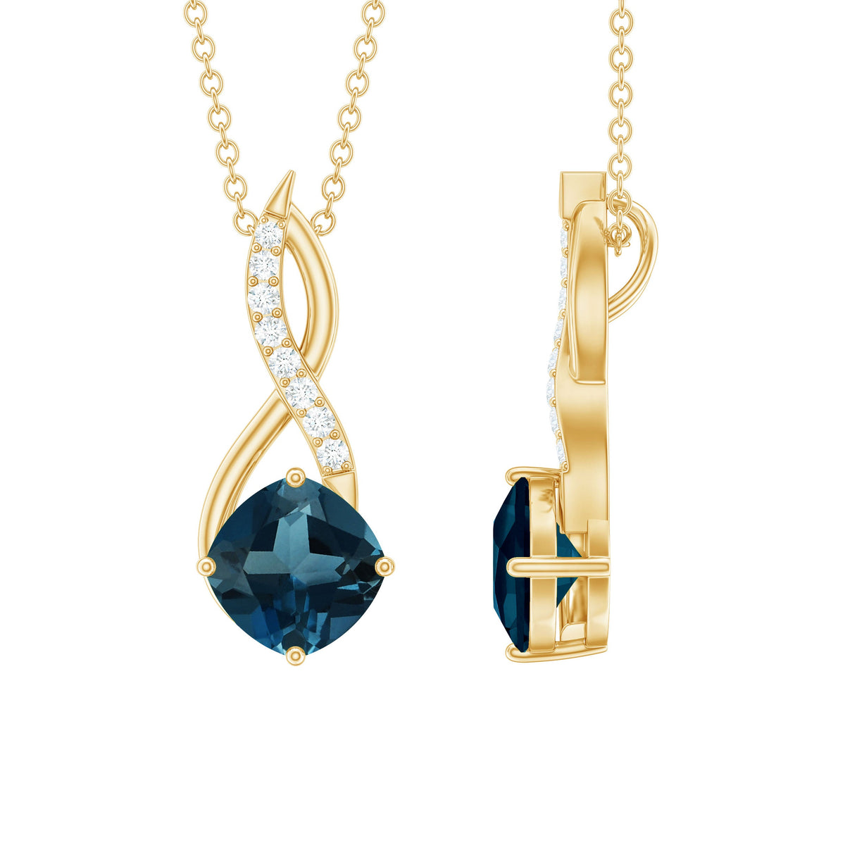 2.8 Carat Cushion Cut London Blue Topaz Infinity Pendant with Diamond