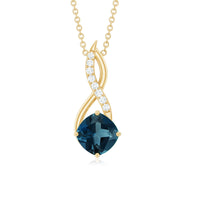 2.8 Carat Cushion Cut London Blue Topaz Infinity Pendant with Diamond