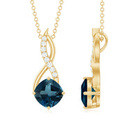 2.8 Carat Cushion Cut London Blue Topaz Infinity Pendant with Diamond