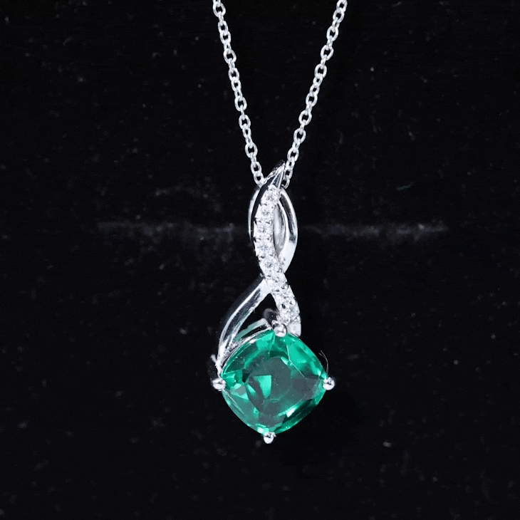 Cushion Cut 8MM Lab Created Emerald Infinity Necklace with Moissanite