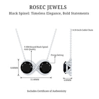 Round Cut Black Spinel Two Stone Infinity Necklace