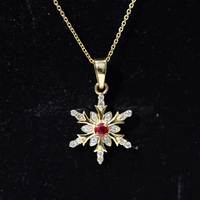Natural Ruby and Diamond Snowflake Pendant Necklace