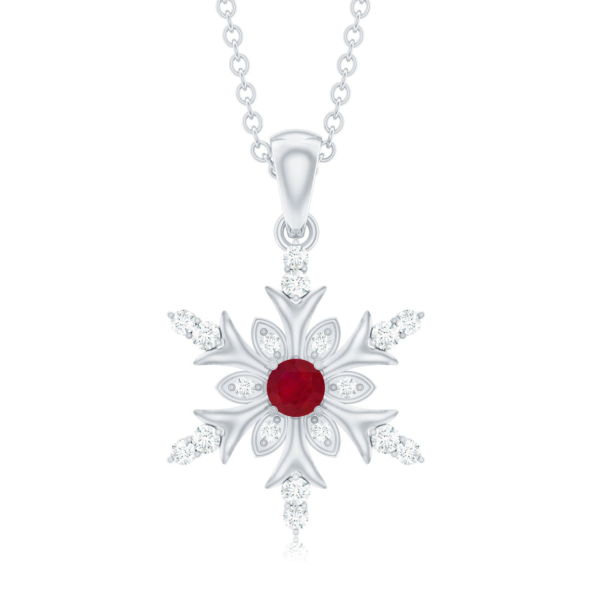 Natural Ruby and Diamond Snowflake Pendant Necklace