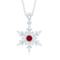 Natural Ruby and Diamond Snowflake Pendant Necklace