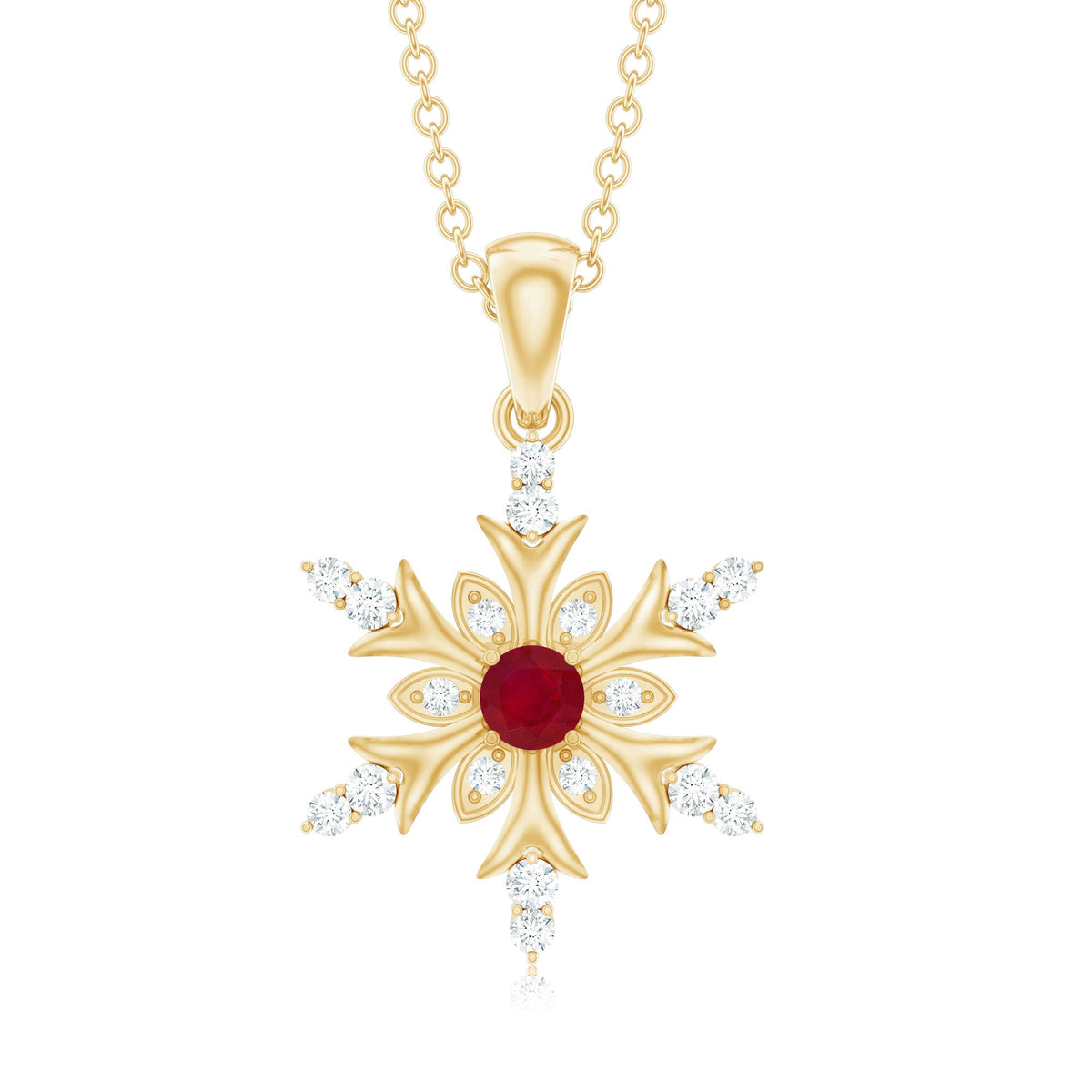 Natural Ruby and Diamond Snowflake Pendant Necklace