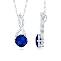 2.7 Carat Cushion Cut Lab Created Blue Sapphire Diamond Infinity Necklace
