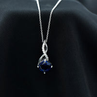 2.7 Carat Cushion Cut Lab Created Blue Sapphire Diamond Infinity Necklace