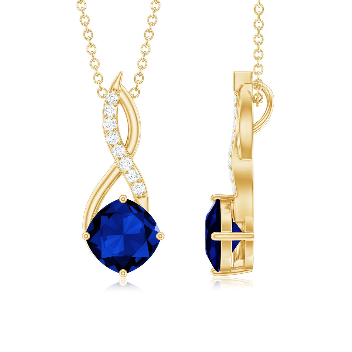 2.7 Carat Cushion Cut Lab Created Blue Sapphire Diamond Infinity Necklace