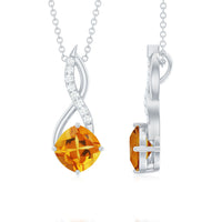 Cushion cut citrine infinity pendant necklace with diamonds, natural 2.23 carats, Rosec Jewels jewelry, elegant pendant design