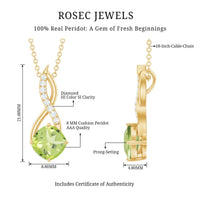 2 Carat Cushion Cut Peridot and Diamond Infinity Necklace