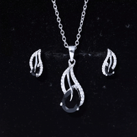 Pear Shaped Black Onyx Necklace and Earrings Set with Moissanite